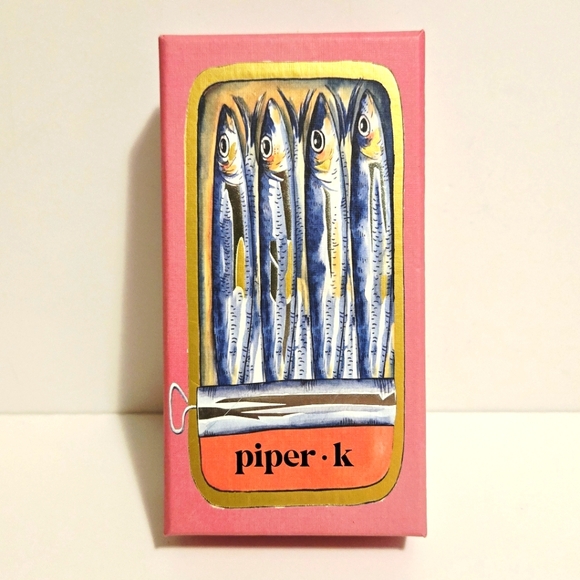 Piper K Sardine Checkered Pink GoldMotif Bag Charm Keychain NIB - Picture 2 of 2